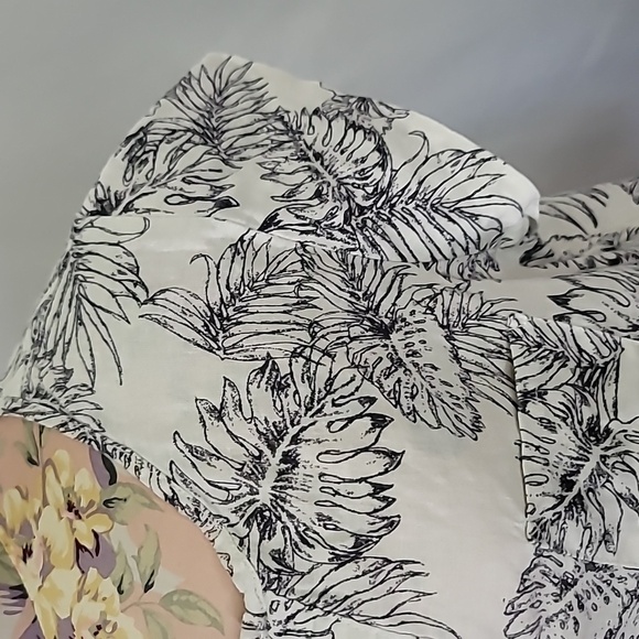 ANNE CARSON Linen Bamboo Rayon Palm Leaf Large Neutral Print Flutter Cap Sleeve - Picture 3 of 7
